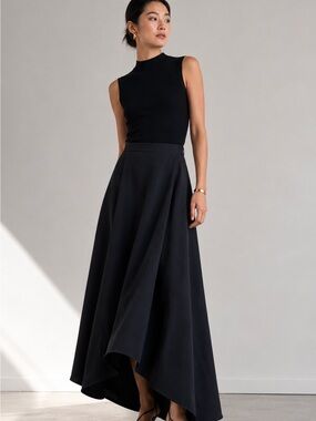 KAREEM Architectural Asymmetrical Maxi Skirt Draped Black Sz Small